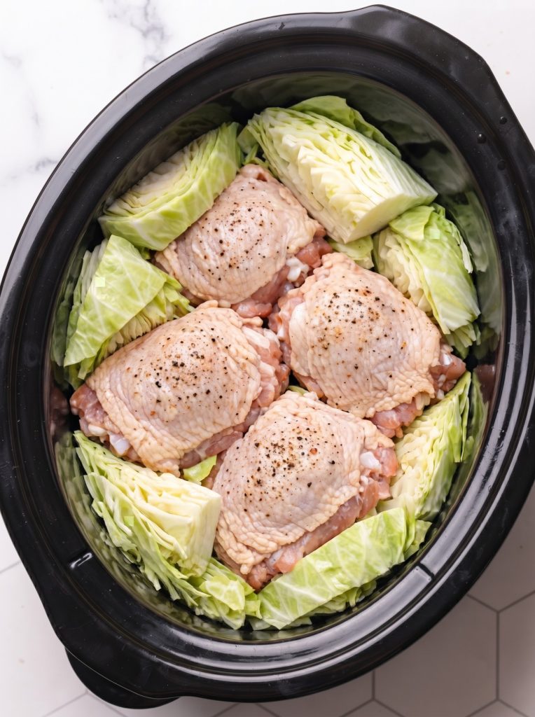 5-Ingredient Slow Cooker Buttered Cabbage and Chicken