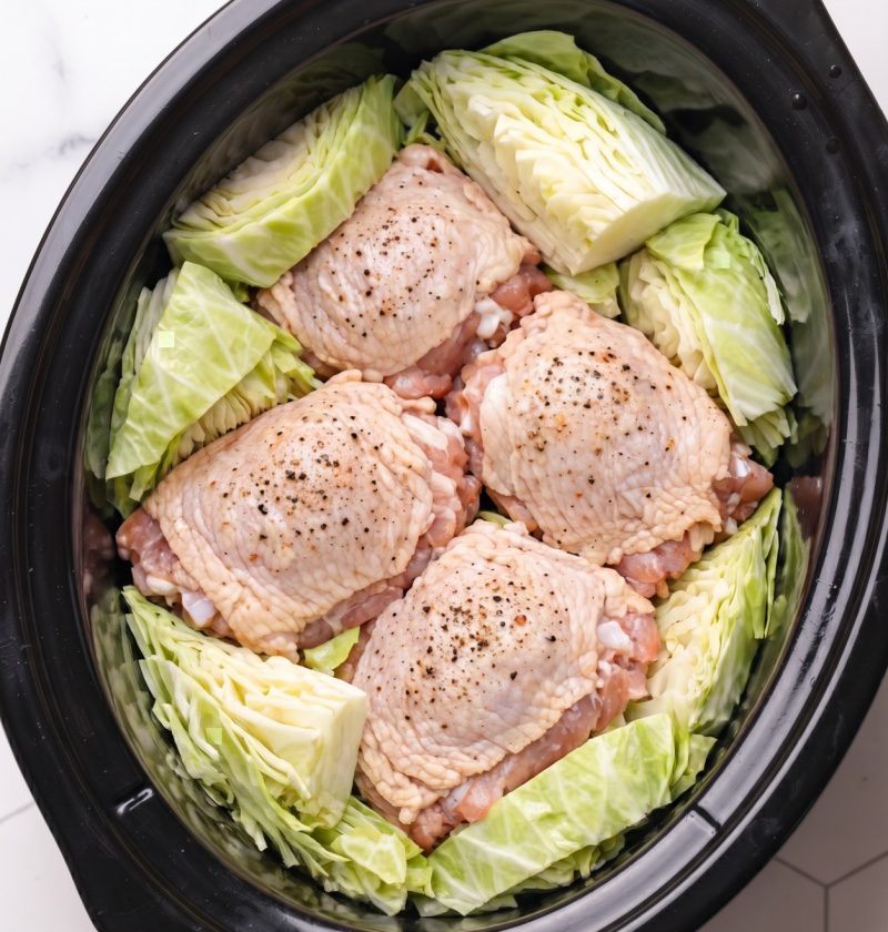 5-Ingredient Slow Cooker Buttered Cabbage and Chicken