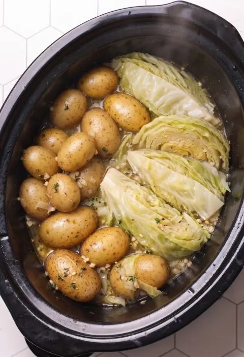 four-ingredient slow cooker cabbage and potato boil