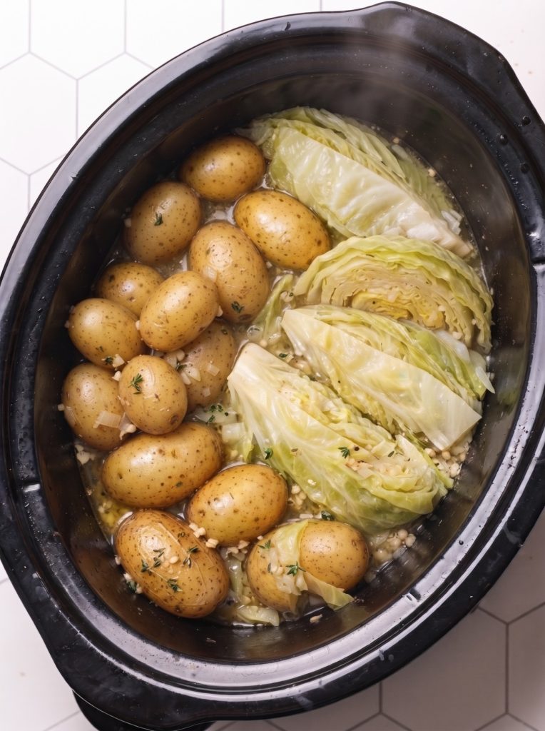 four-ingredient slow cooker cabbage and potato boil
