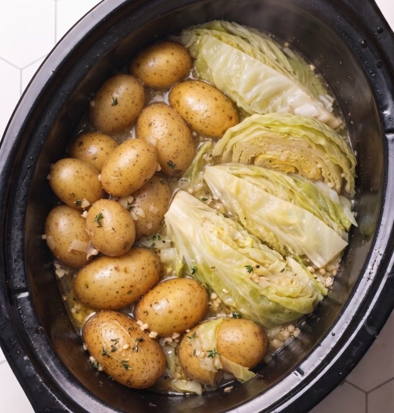 four-ingredient slow cooker cabbage and potato boil