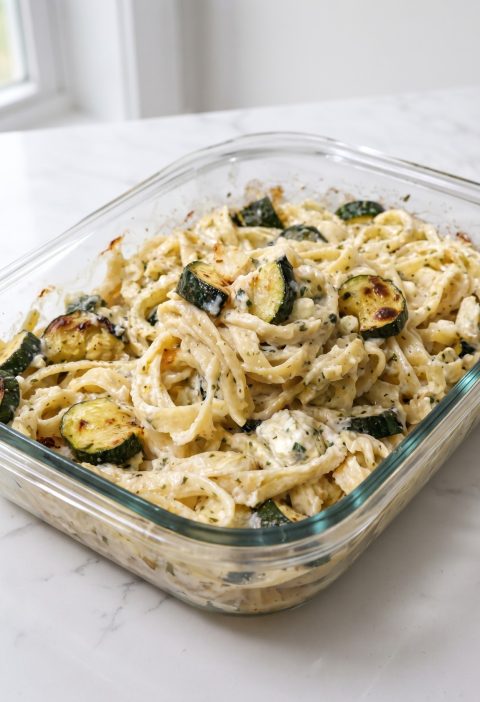 Oven Baked 4-Ingredient Boursin Zucchini Pasta
