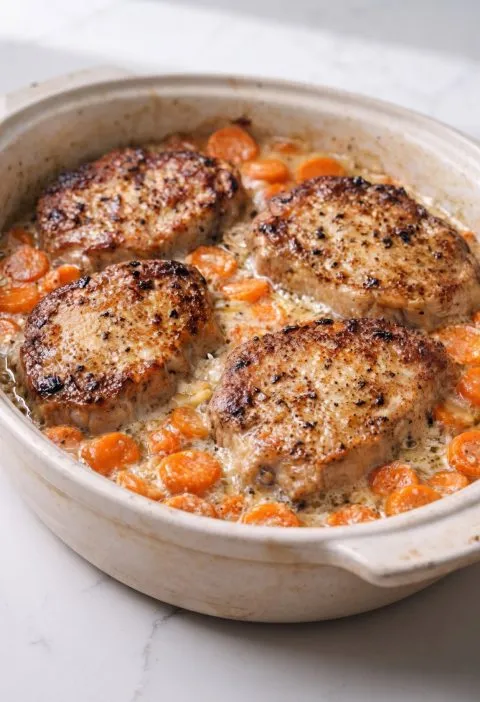 Oven Baked 3-Ingredient Pork Chops with Canned Carrots