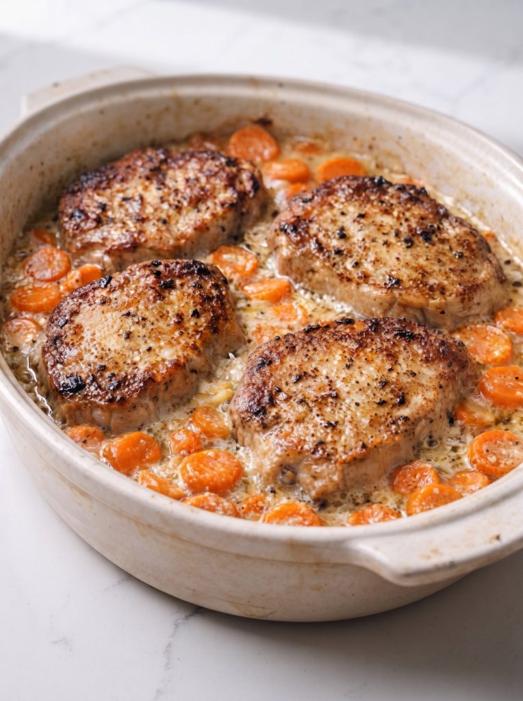 Oven Baked 3-Ingredient Pork Chops with Canned Carrots