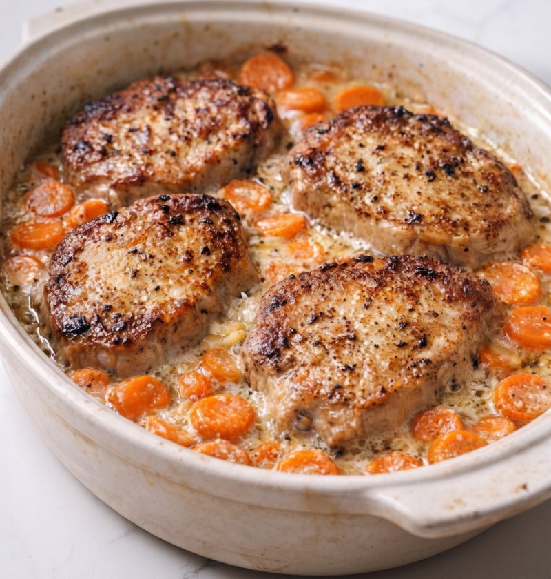 Oven Baked 3-Ingredient Pork Chops with Canned Carrots