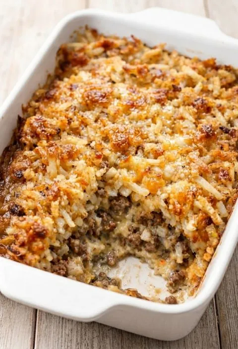 Oven Baked 4-Ingredient Amish Beef and Hashbrown Casserole