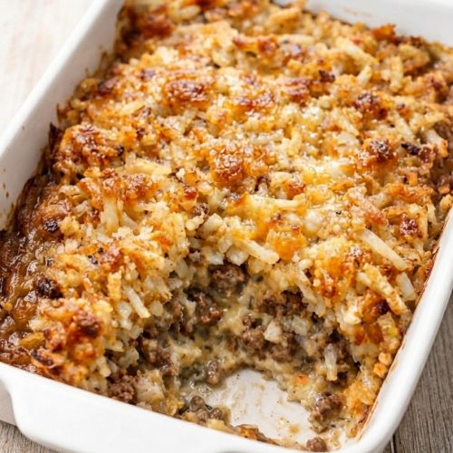 Oven Baked 4-Ingredient Amish Beef and Hashbrown Casserole