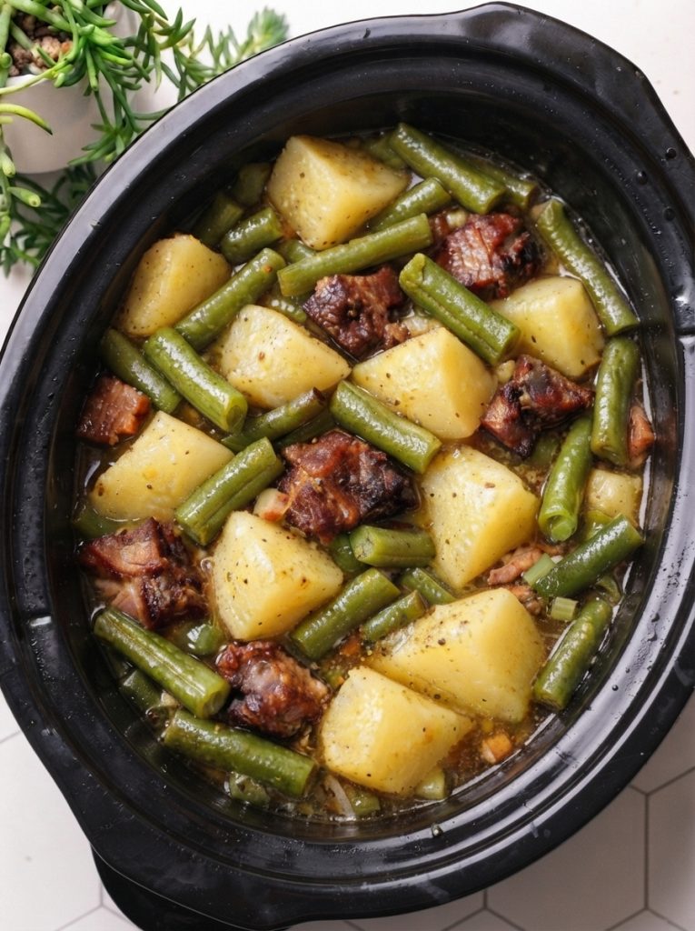 Slow Cooker Amish Potatoes and Green Beans