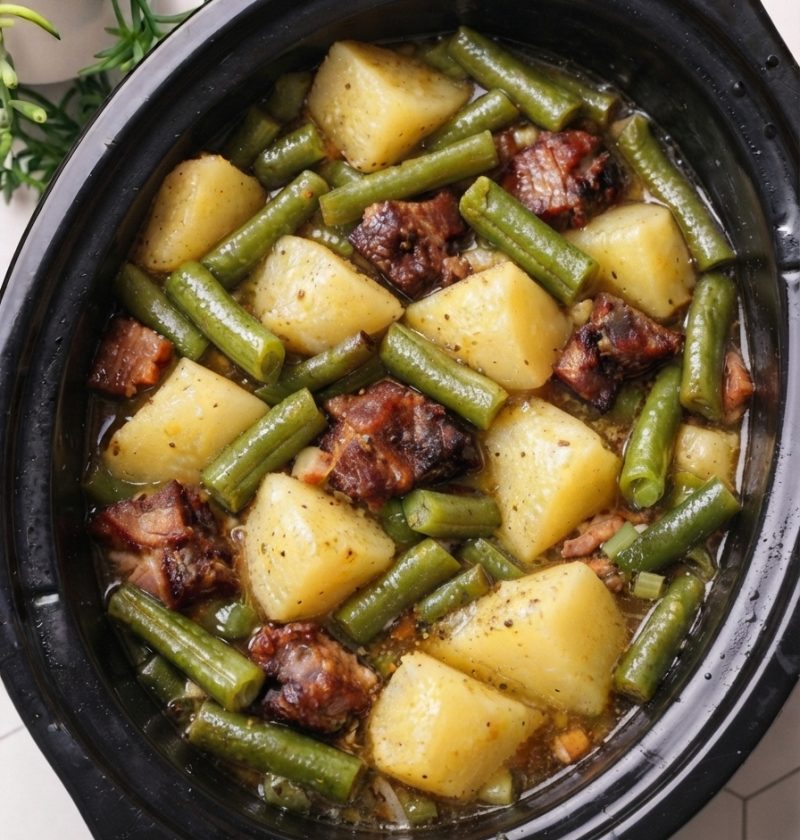 Slow Cooker Amish Potatoes and Green Beans