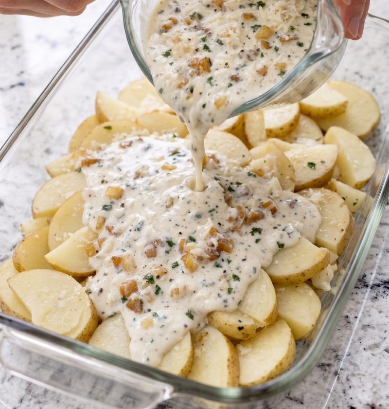 Creamy Pour-Over Baked Potatoes