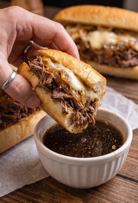 Slow Cooker 3-Ingredient French Dip Sandwiches