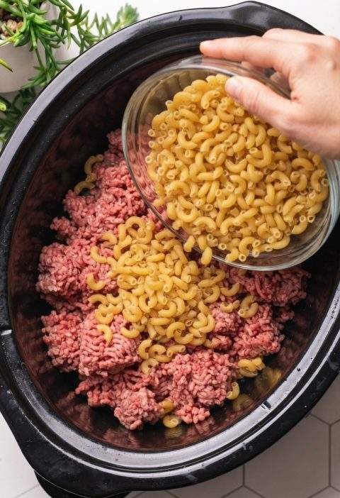 Slow Cooker 6-Ingredient Beef and Macaroni