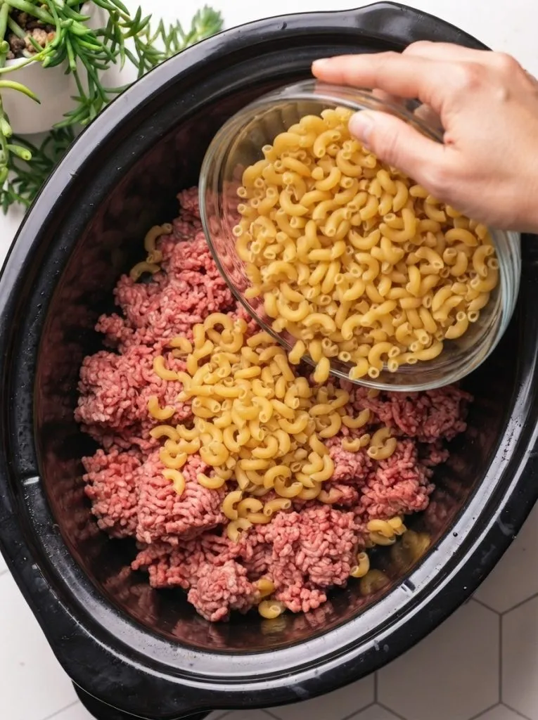 Slow Cooker 6-Ingredient Beef and Macaroni