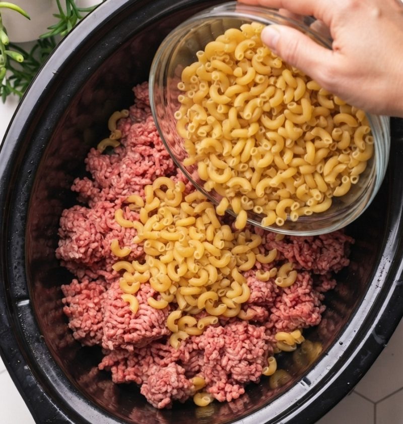 Slow Cooker 6-Ingredient Beef and Macaroni