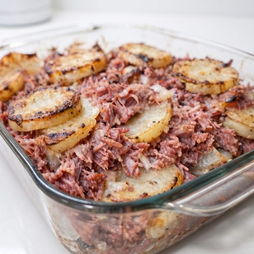Oven Baked 3-Ingredient Canned Corned Beef Potato Bake