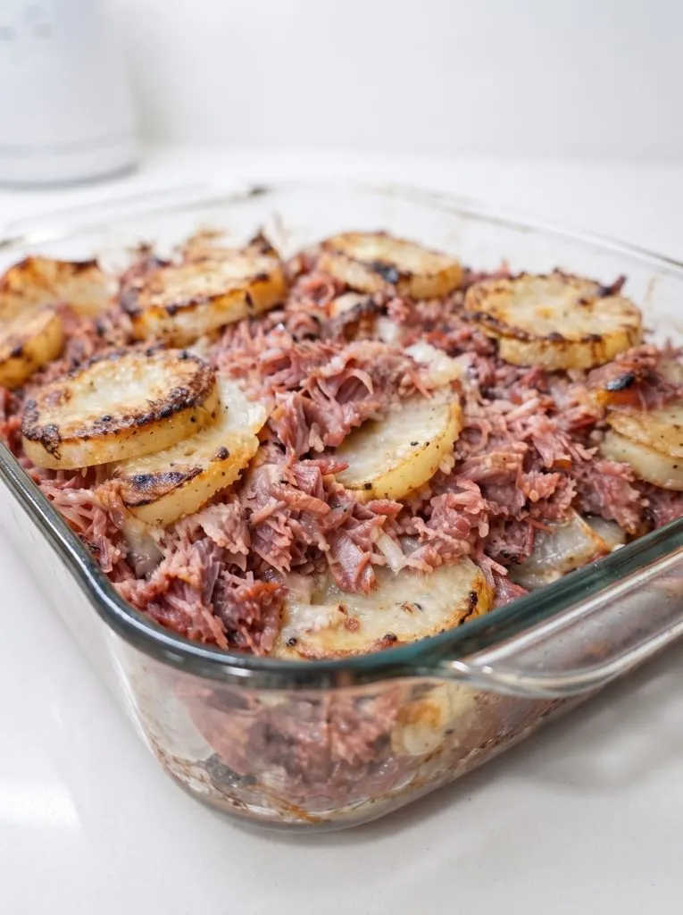 Oven Baked 3-Ingredient Canned Corned Beef Potato Bake
