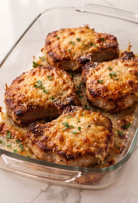 Oven Baked 3-Ingredient Parmesan Pork Chops