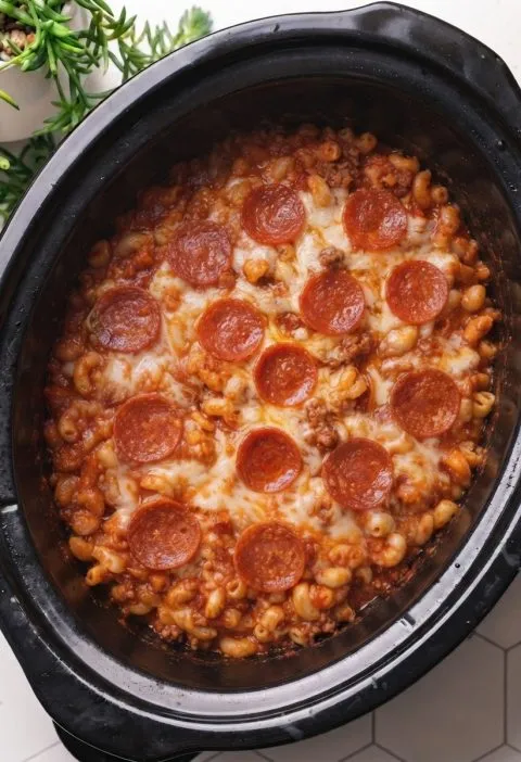 Slow Cooker 4-Ingredient Pepperoni Slice Macaroni