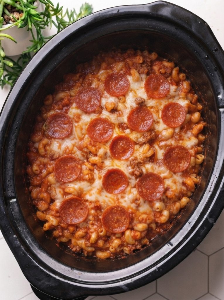 Slow Cooker 4-Ingredient Pepperoni Slice Macaroni