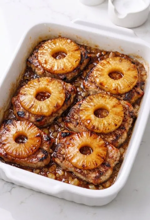 Oven Baked 3-Ingredient Pork Chops with Canned Pineapple