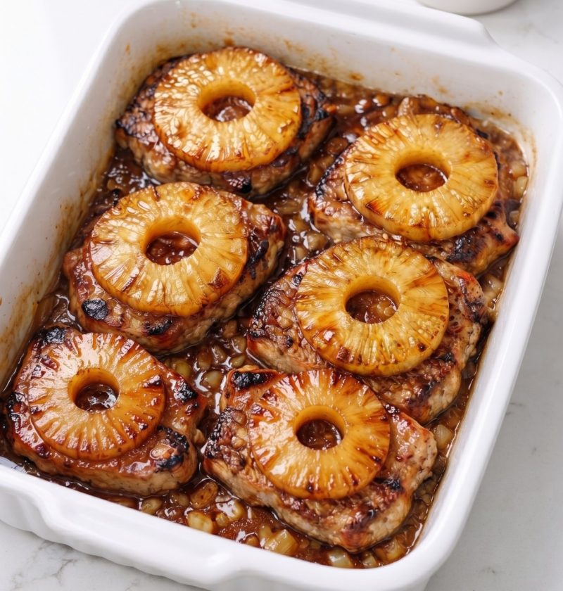 Oven Baked 3-Ingredient Pork Chops with Canned Pineapple