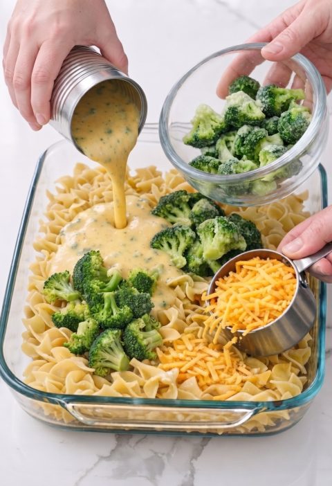 Oven-Baked 4-Ingredient Amish Cheddar Broccoli Noodles