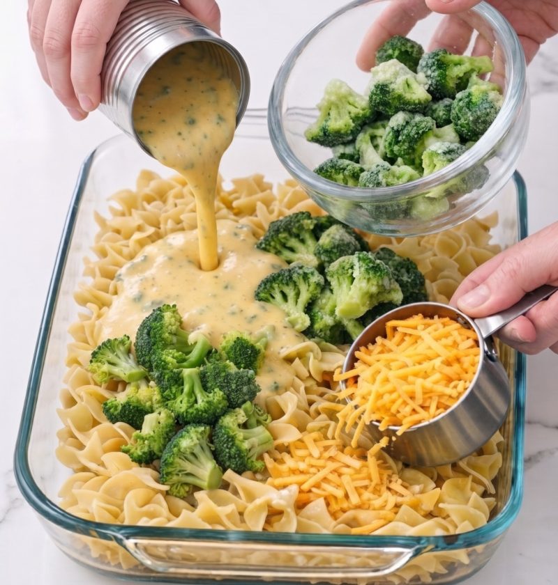 Oven-Baked 4-Ingredient Amish Cheddar Broccoli Noodles