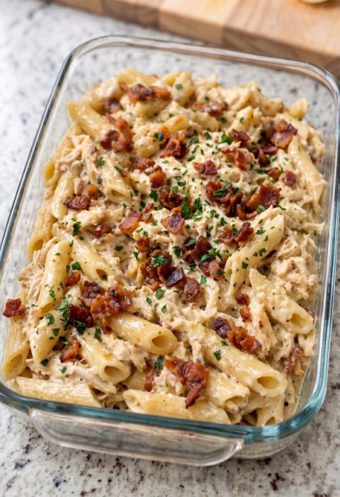 Oven Baked 4-Ingredient Crack Chicken Pasta