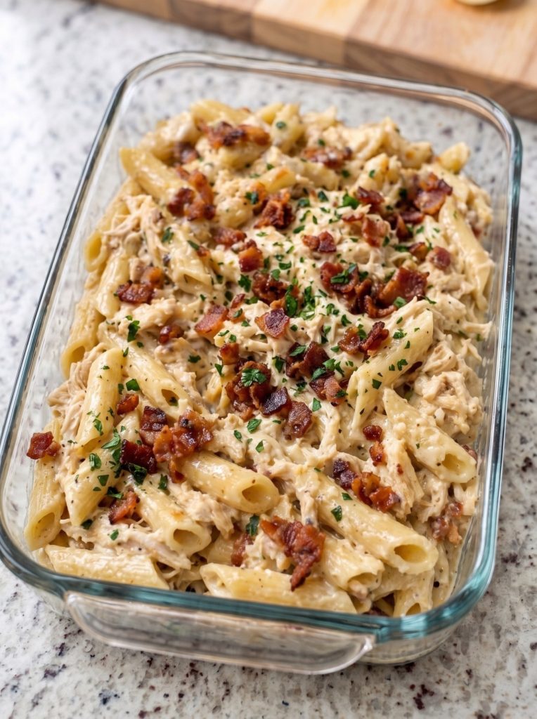 Oven Baked 4-Ingredient Crack Chicken Pasta