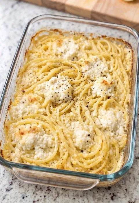 Oven Baked 4-Ingredient Lemon Ricotta Pasta