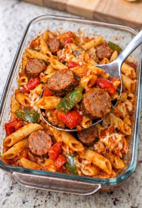 Oven Baked 4-Ingredient Sausage and Pepper Ziti
