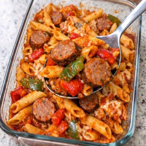 Oven Baked 4-Ingredient Sausage and Pepper Ziti