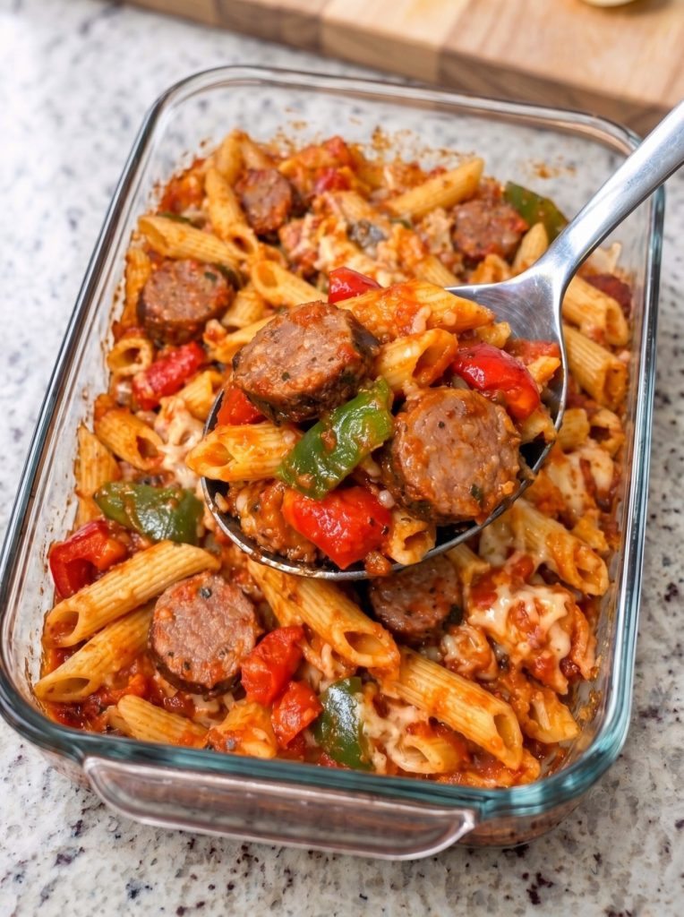 Oven Baked 4-Ingredient Sausage and Pepper Ziti