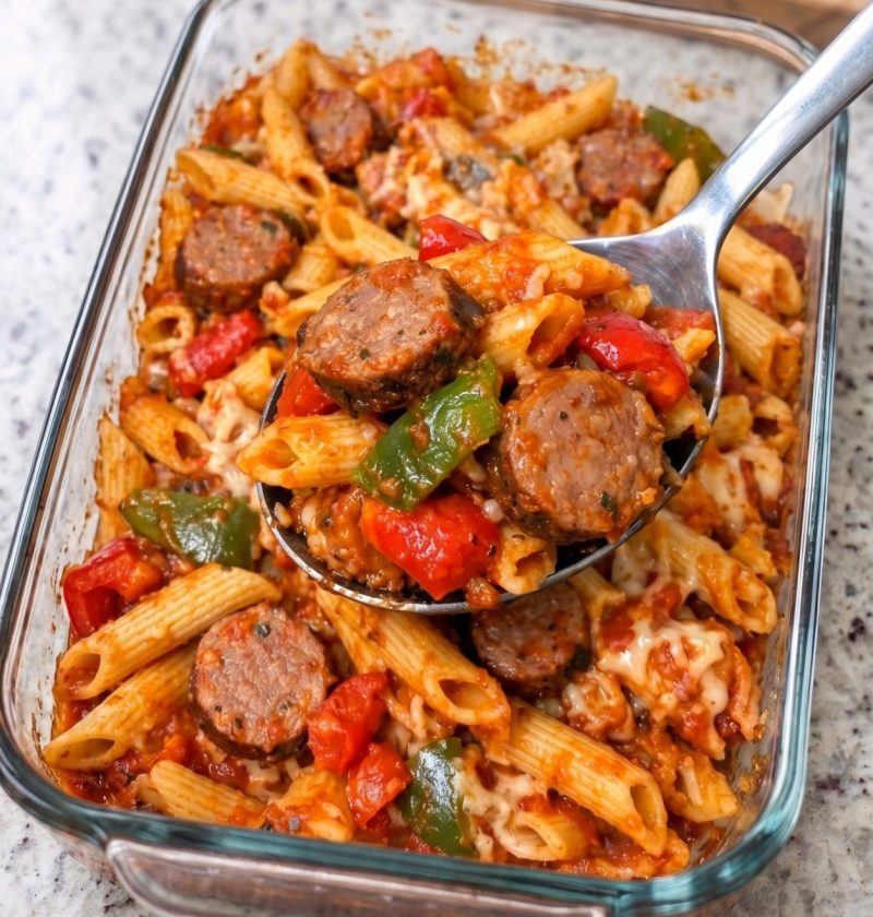 Oven Baked 4-Ingredient Sausage and Pepper Ziti