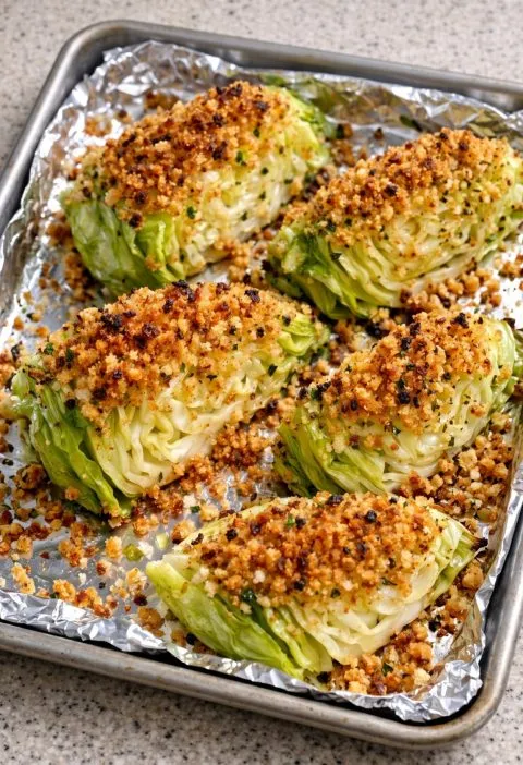 Oven Baked 4-Ingredient Crispy Breaded Cabbage Wedges