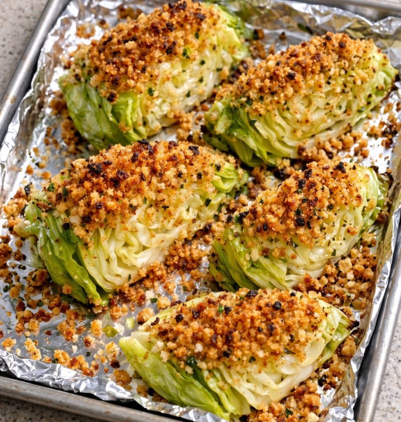 Oven Baked 4-Ingredient Crispy Breaded Cabbage Wedges
