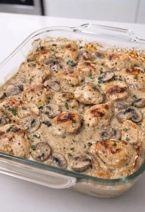 Oven Baked 4-Ingredient Chicken Stroganoff Bake