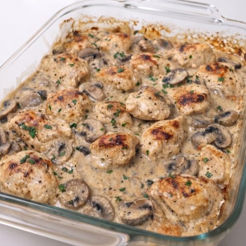 Oven Baked 4-Ingredient Chicken Stroganoff Bake