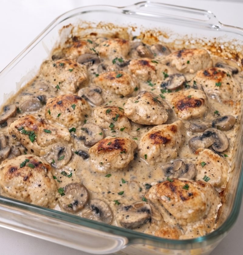 Oven Baked 4-Ingredient Chicken Stroganoff Bake