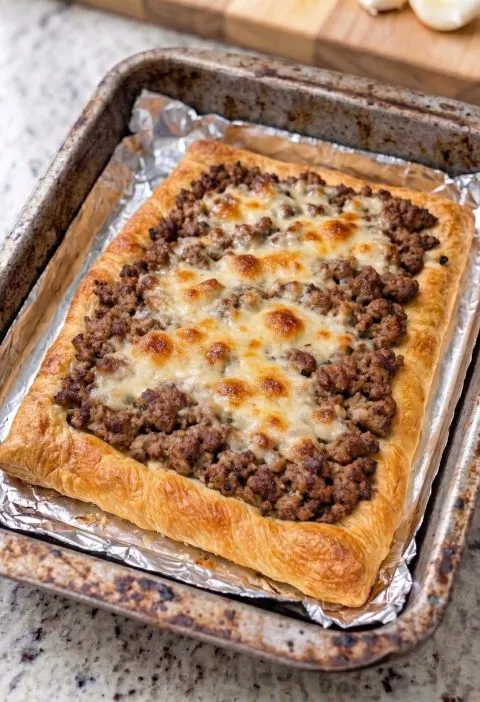 Oven Baked 4-Ingredient Beef Crescent Flatbread