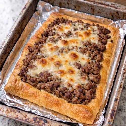 Oven Baked 4-Ingredient Beef Crescent Flatbread