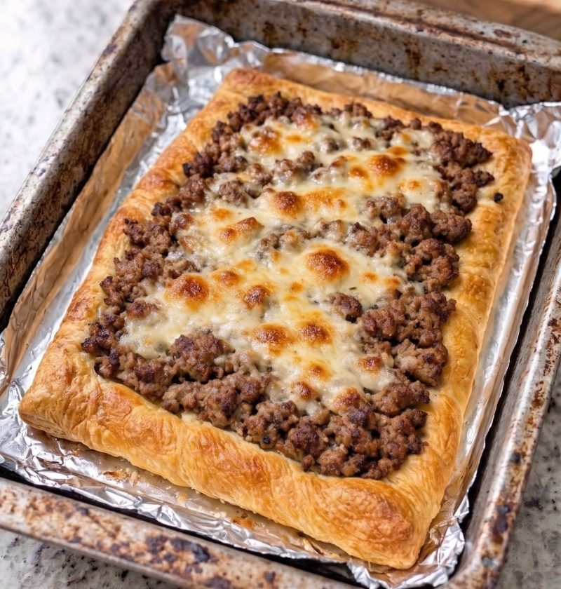 Oven Baked 4-Ingredient Beef Crescent Flatbread