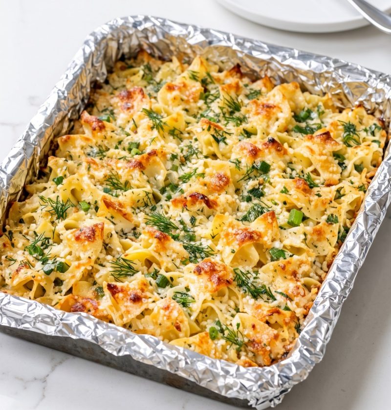 Oven Baked 4-Ingredient Fresh Dill and Egg Noodle Bake