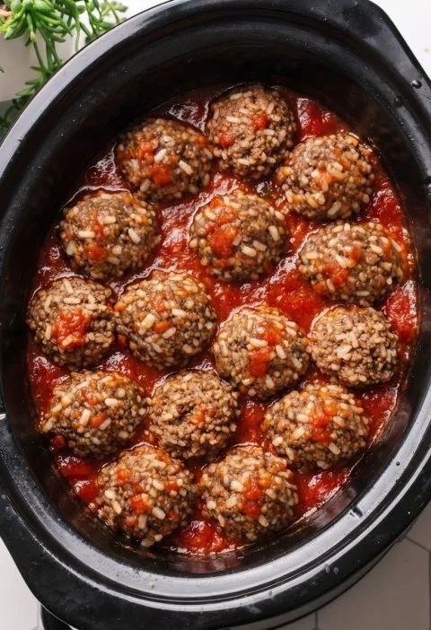 Slow Cooker 4-Ingredient Porcupine Meatballs