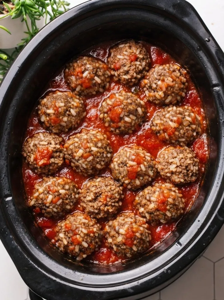 Slow Cooker 4-Ingredient Porcupine Meatballs