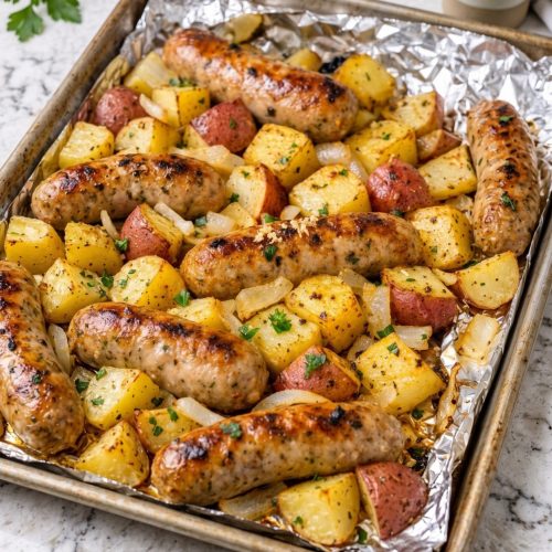 Sheet Pan Italian Chicken Sausages and Potatoes