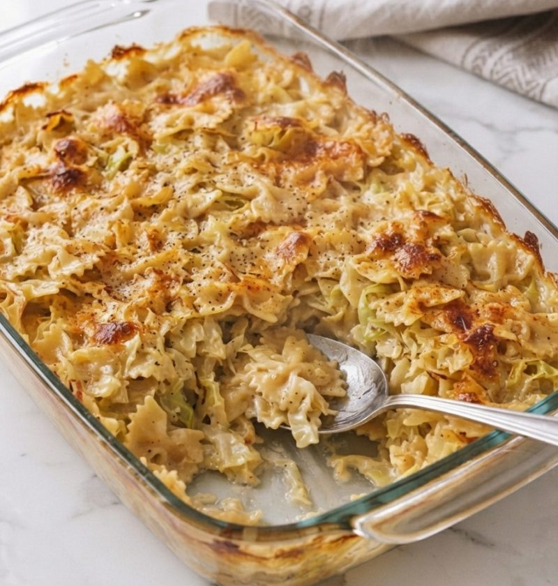 Oven Baked 4-Ingredient Amish Cabbage Noodle Bake