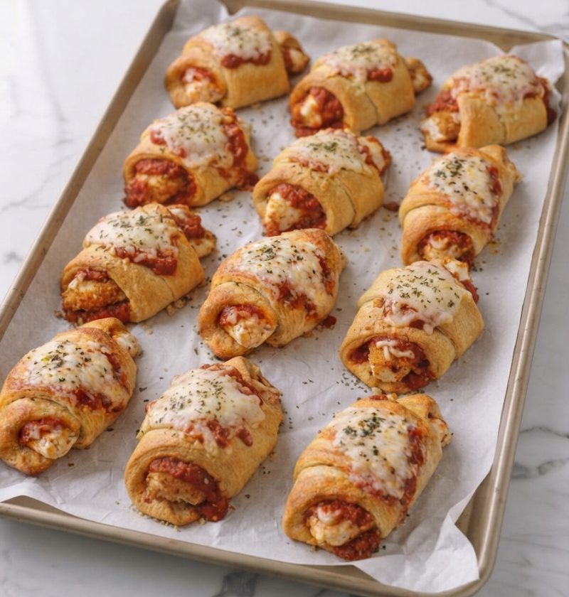 Oven Baked 4-Ingredient Chicken Parmesan Crescent Bundles