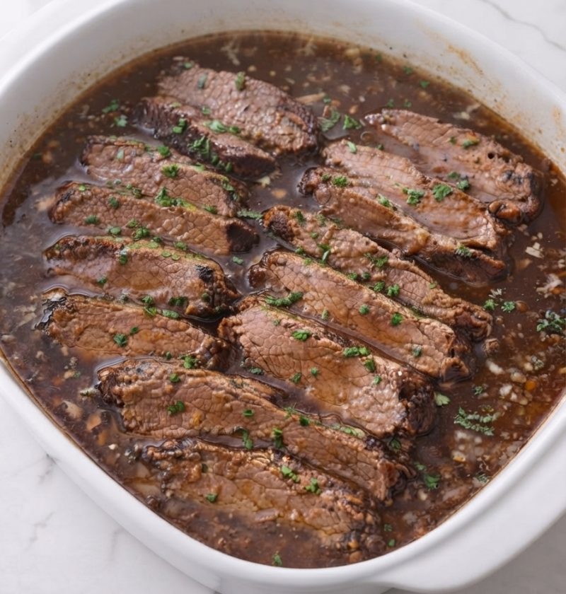 Oven Baked 3-Ingredient Au Jus Roast Beef