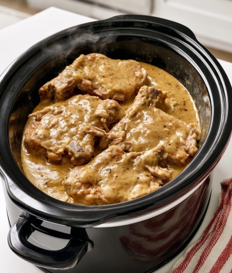 Slow Cooker 3-Ingredient Pork Chops and Gravy